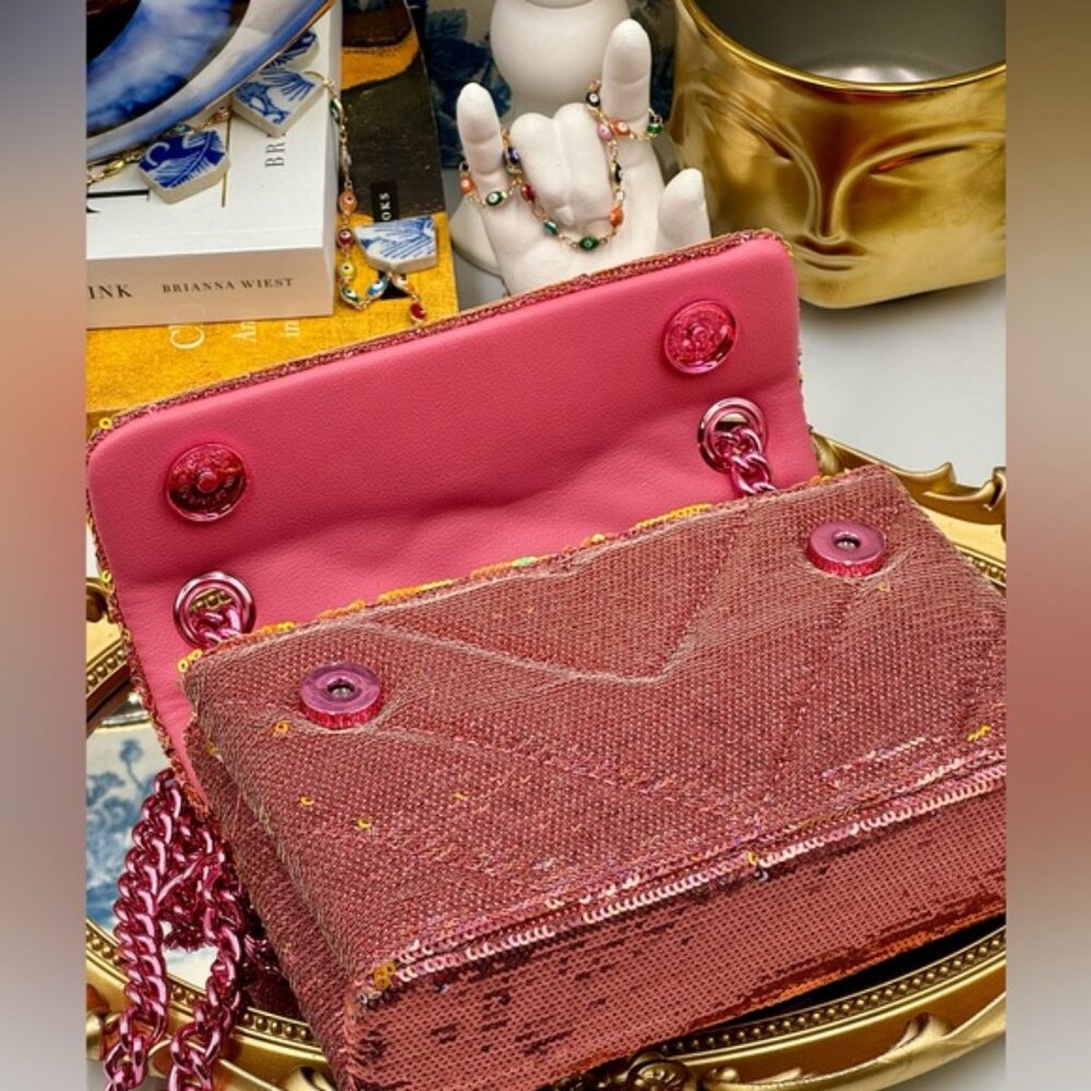 🆕 KURT GEIGER LONDON 🧿 NWOT Glitter Mini Kensington Crossbody Bag, Pink Drench - Picture 12 of 15